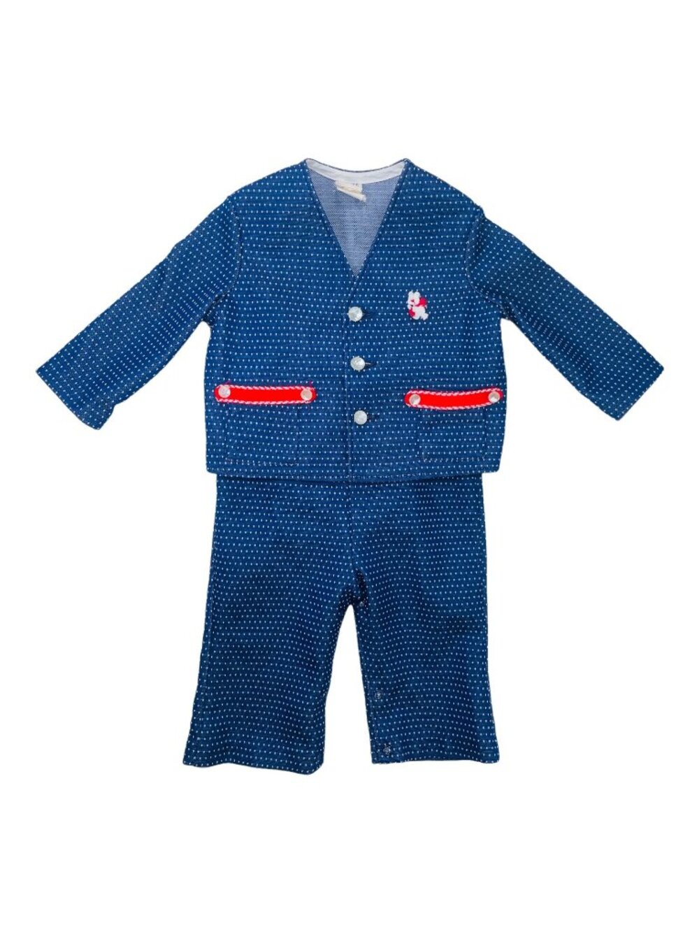 Vintage Baby Boy Suspender Pants Romper + Rocking Horse Embroidered Jacket 9m